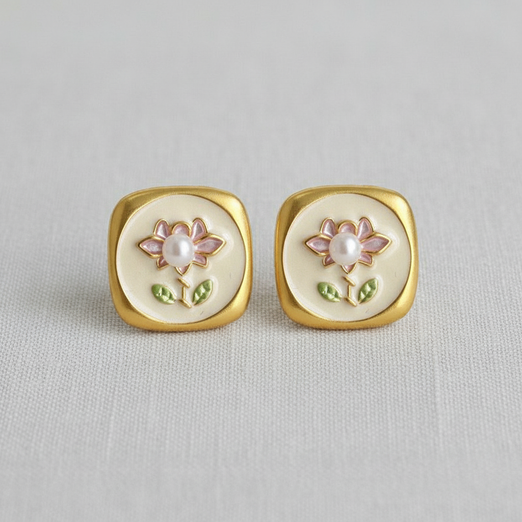 Artistic Floral Silver Stud Earrings