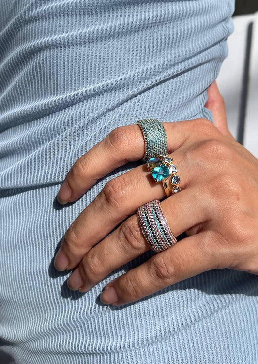 BILLIONAIRE RING- AQUAMARINE CIGAR BAND RING + 14K GOLD VERM