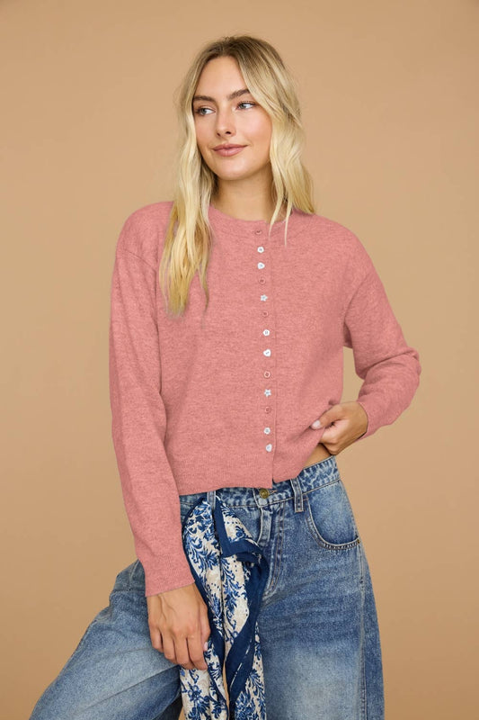 Mixed Novelty Button Knit Cardigan