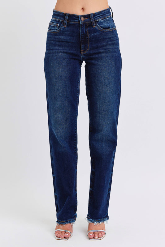 Mid Rise Straight Leg with Fray Hem