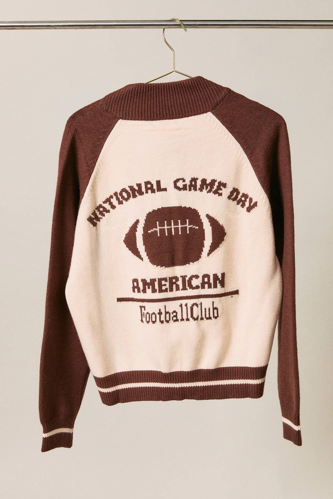 "NATIONAL GAME DAY" GRAPHIC BUTTON DOWN SWEATER CARDIGAN