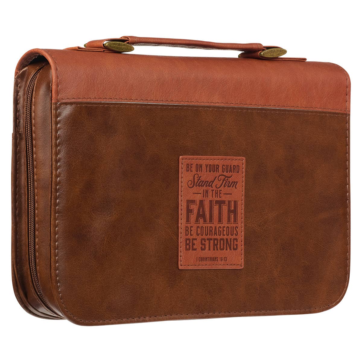 Bible Cover Classic Brown Two-tone Stand Firm 1 Cor. 16:13