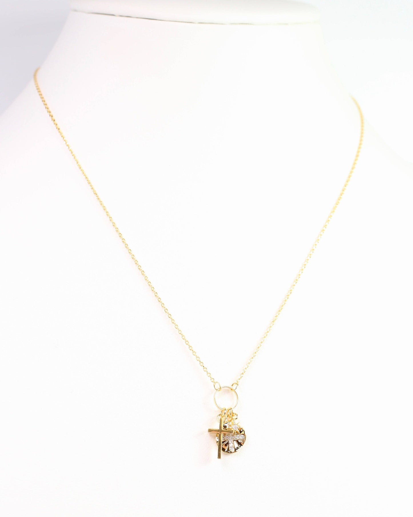 Natalie Cross Charm Necklace Gold