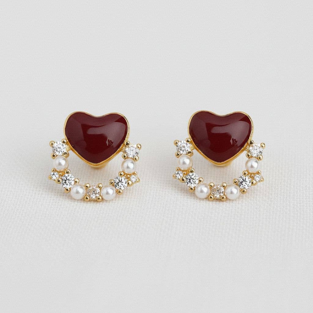 Heart-Shaped Gemstone Drop Earrings