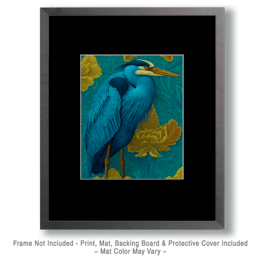 Art Nouveau Great Blue Heron Portrait - American Wildlife Art Print - 8"x10" Artwork for 11"x14" Frame