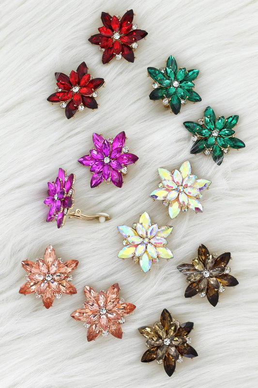 Flower Snowflake Evening Clip On Earrings