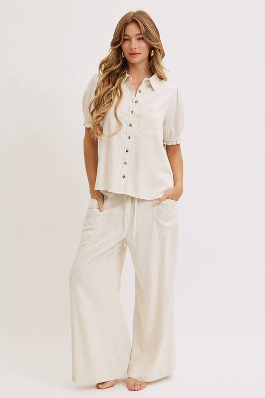 WIDE LEG TIE WAIST LINEN PANTS