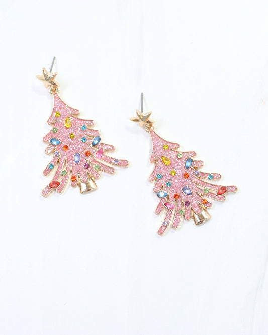 Christmas Sparkle Tree Earring Pink