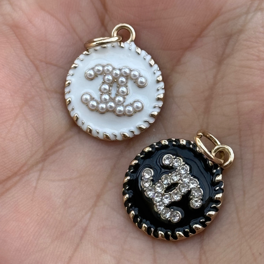 CHANEL Charm Zipper Pull CC Black OR White Round Metal Charm