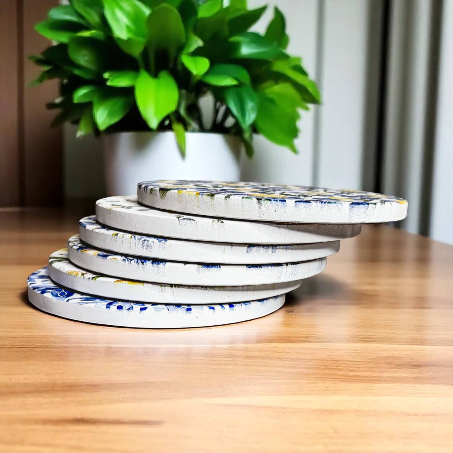 Mediterranean Lemon Coasters | Coastal Blue & Yellow Accents