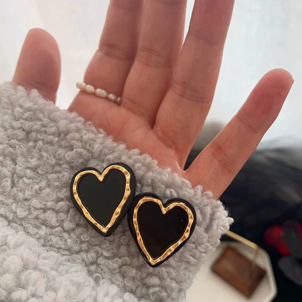 Black Gold Heart Stud Earrings
