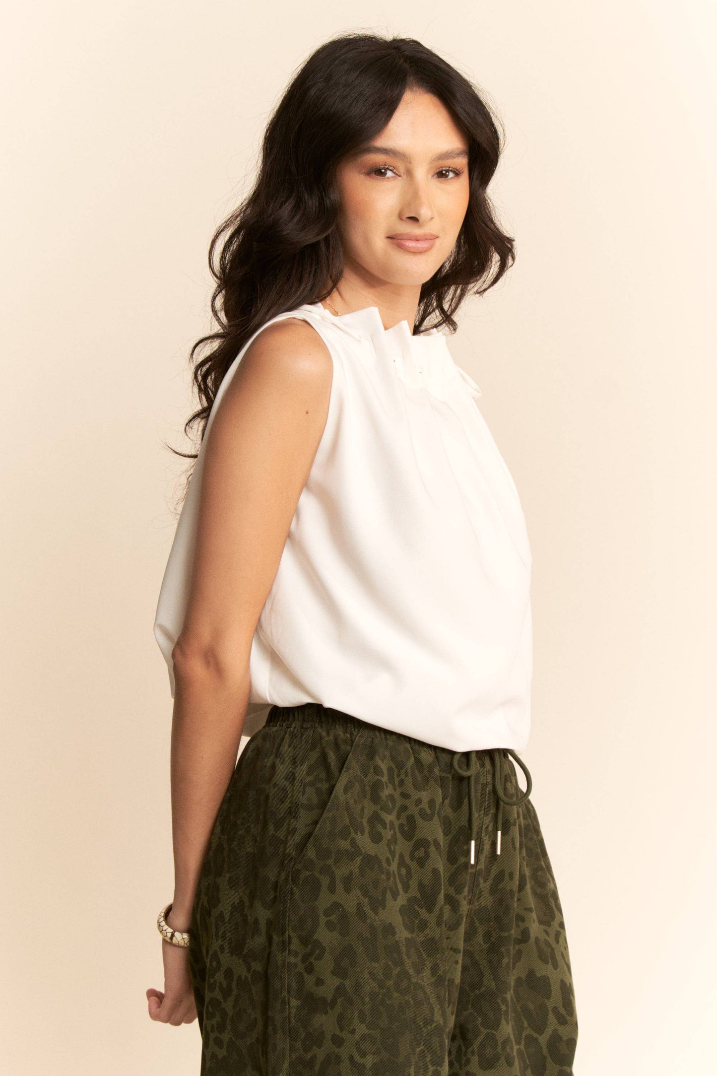 Cowl Neck Tie Detail Sleeveless Top