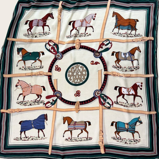 TEN HORSES SILKY SCARF CLASSIC PRINT BANDANA