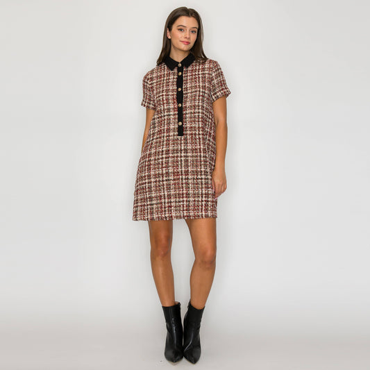 Tweed Love Mini Dress with Contrast Collar - LWD3194