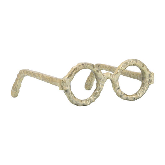 Gold 7 in. Metal Abstract Round Glasses Sculpture