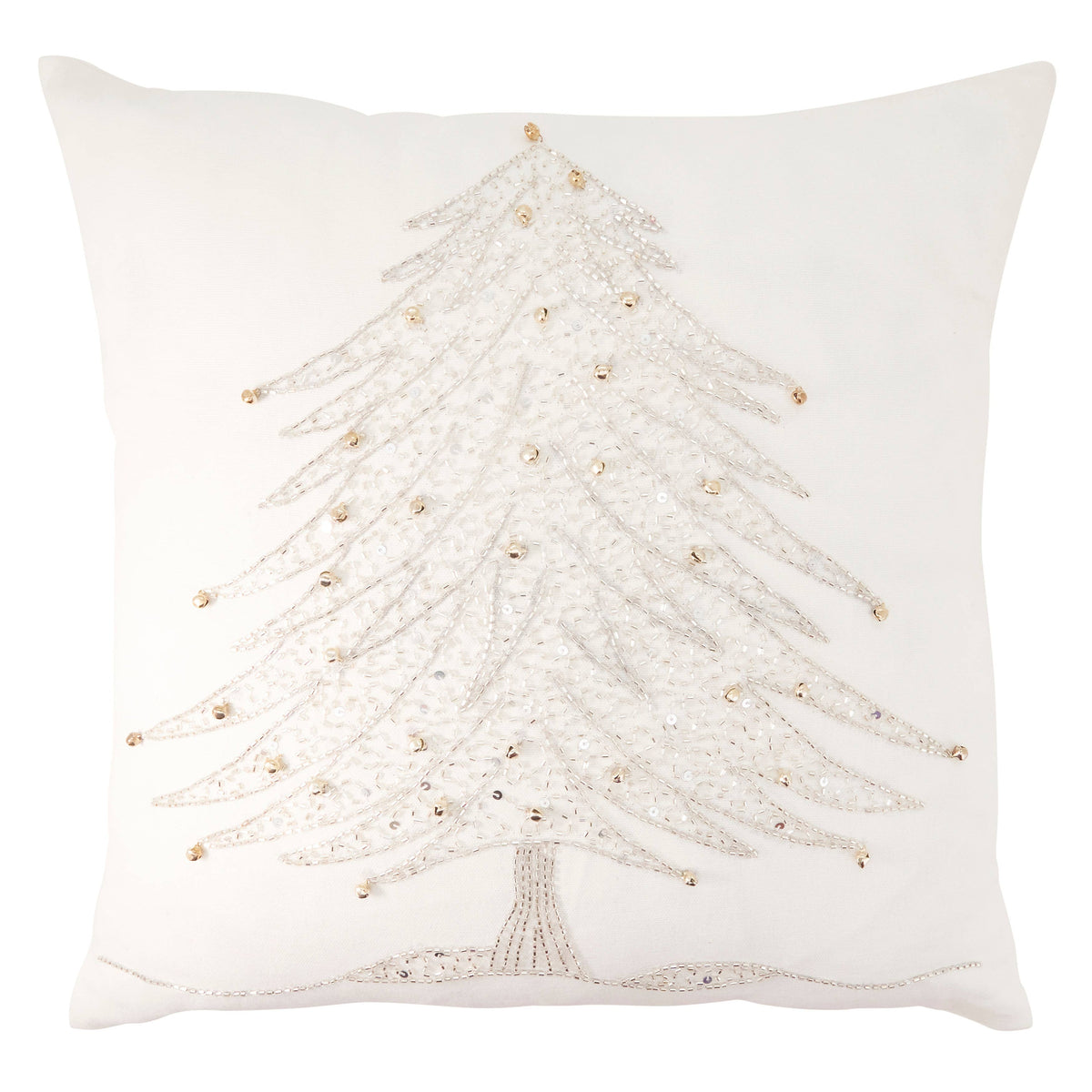 Beaded Xmas Tree Design Pillow - Down Filled