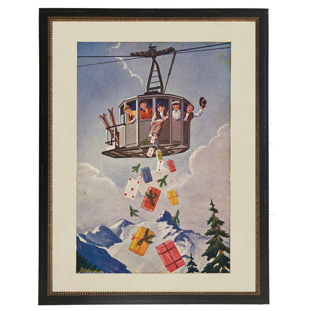 Framed ski lift magazine cover