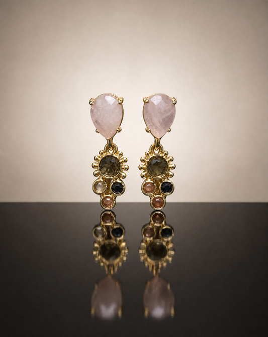 Multicolor Natural Stone Earrings | Rose Quartz and Tourmaline