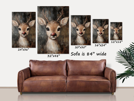 Rustic Red-nosed Reindeer Christmas 2025 Rudolph Canvas Art