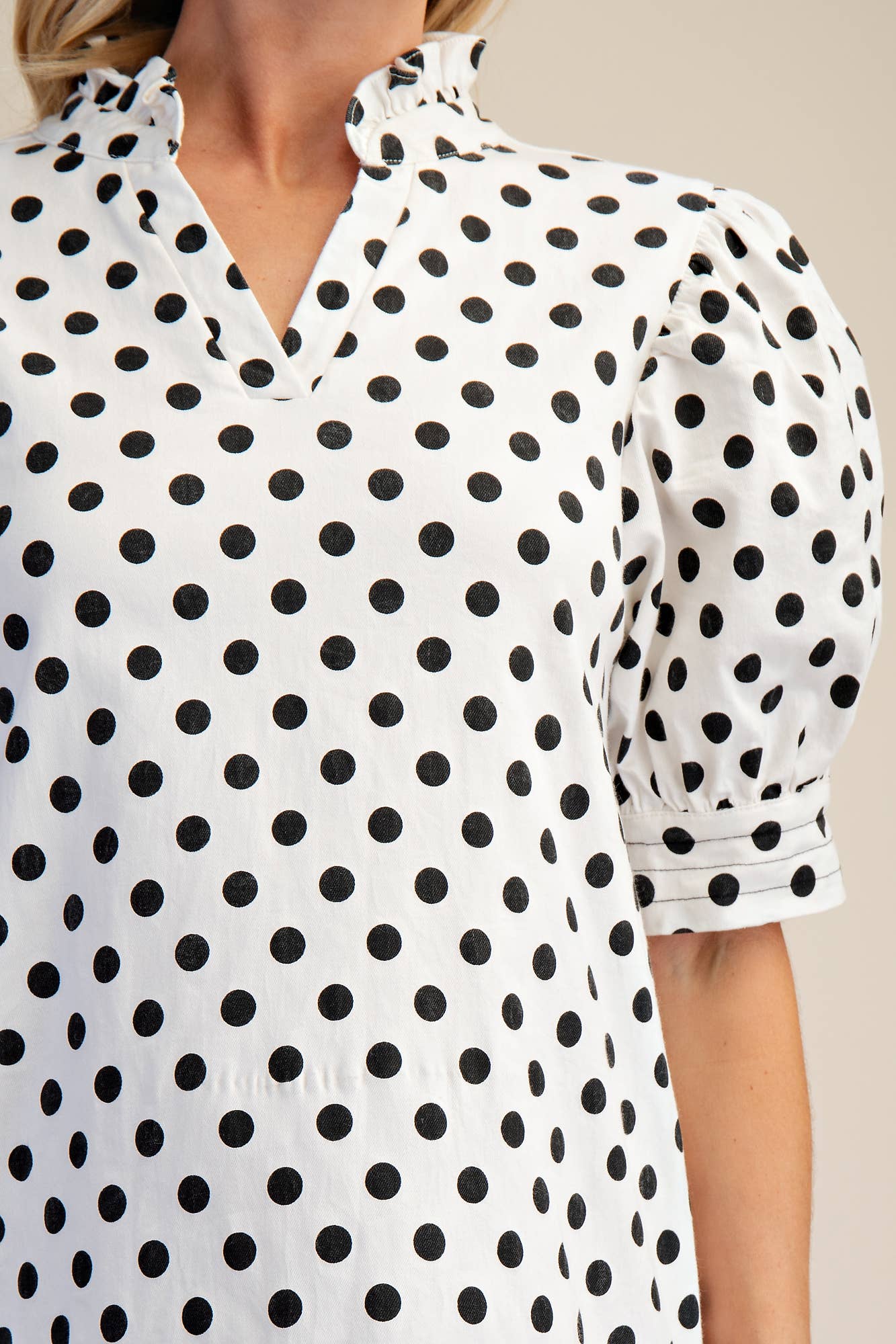 Ruffle V-Neck Puff Sleeve Mini Dress