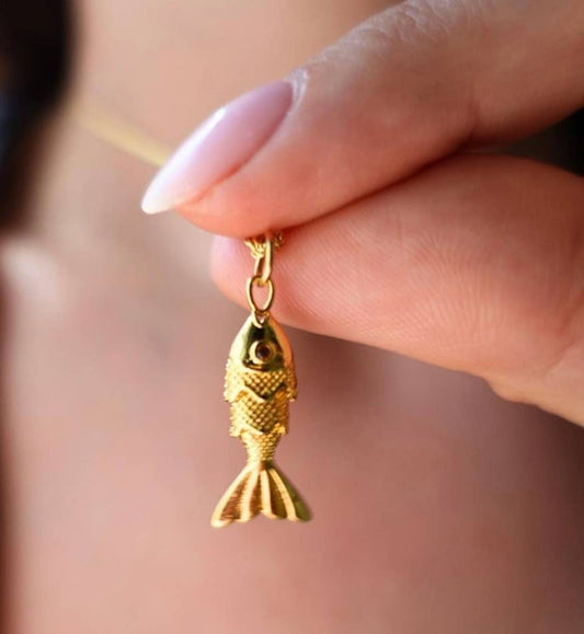 Lure- 14K Gold Steel Articulated Portuguese Fish Necklace 