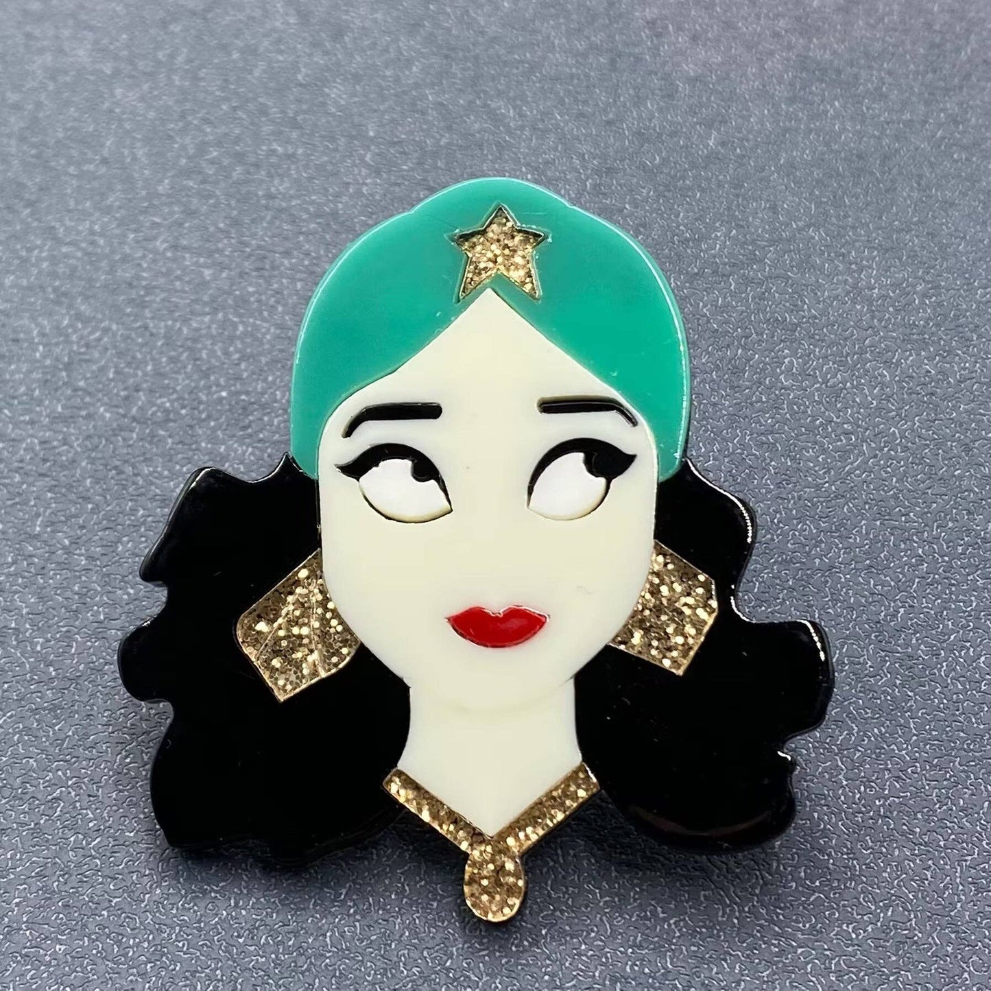 Long Hair Wearing Headscarf Girl Acrylic Brooch
