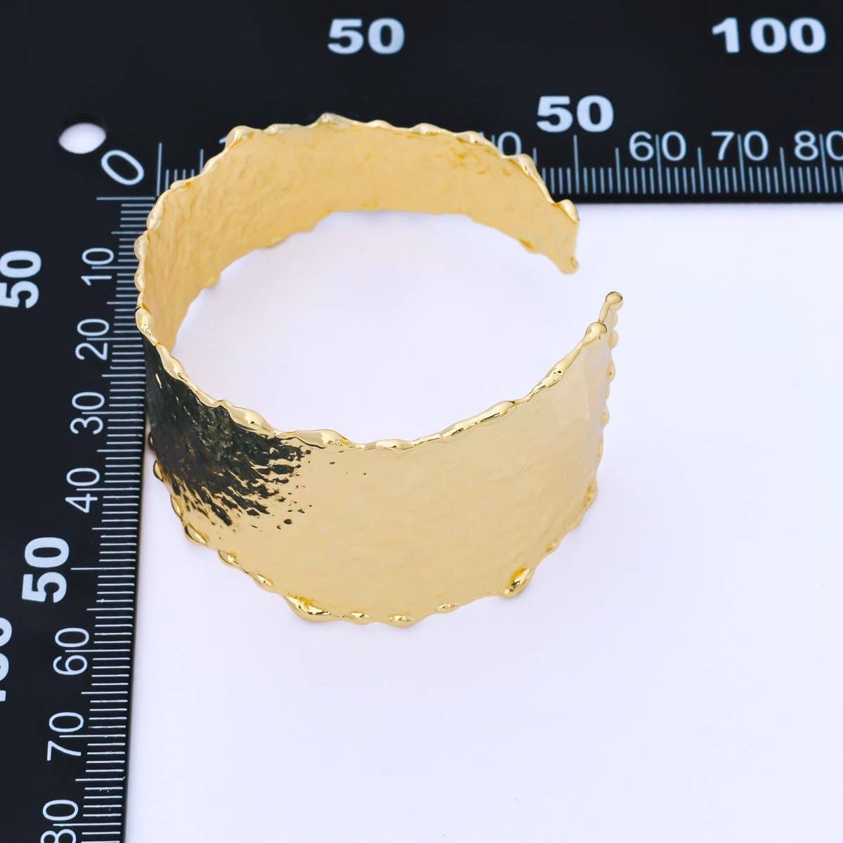 24K Gold Filled Wide Hammered Molten Geometric Cuff Bracelet
