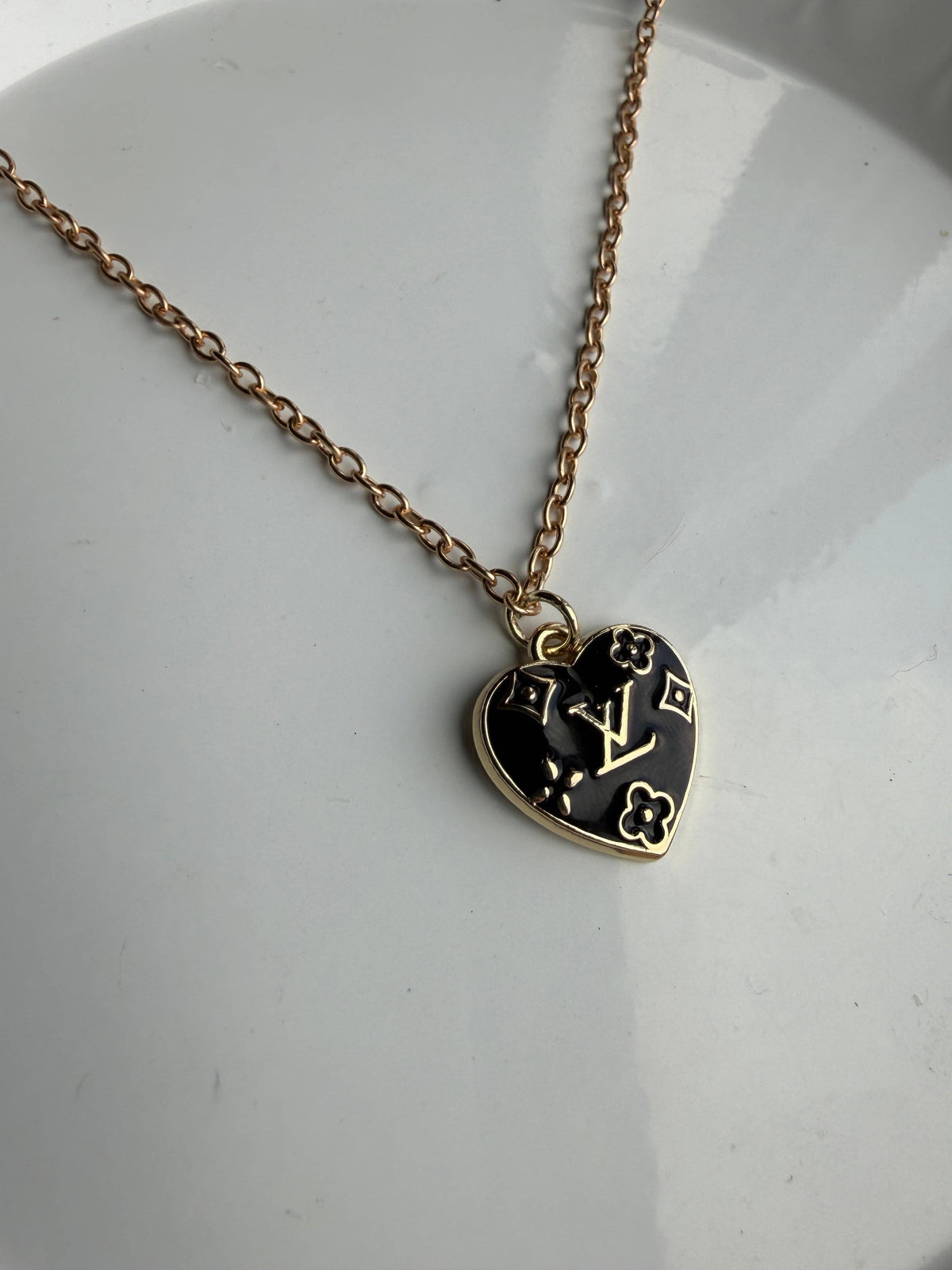 Upcycled LV Embossed Hearts Pendant Necklace