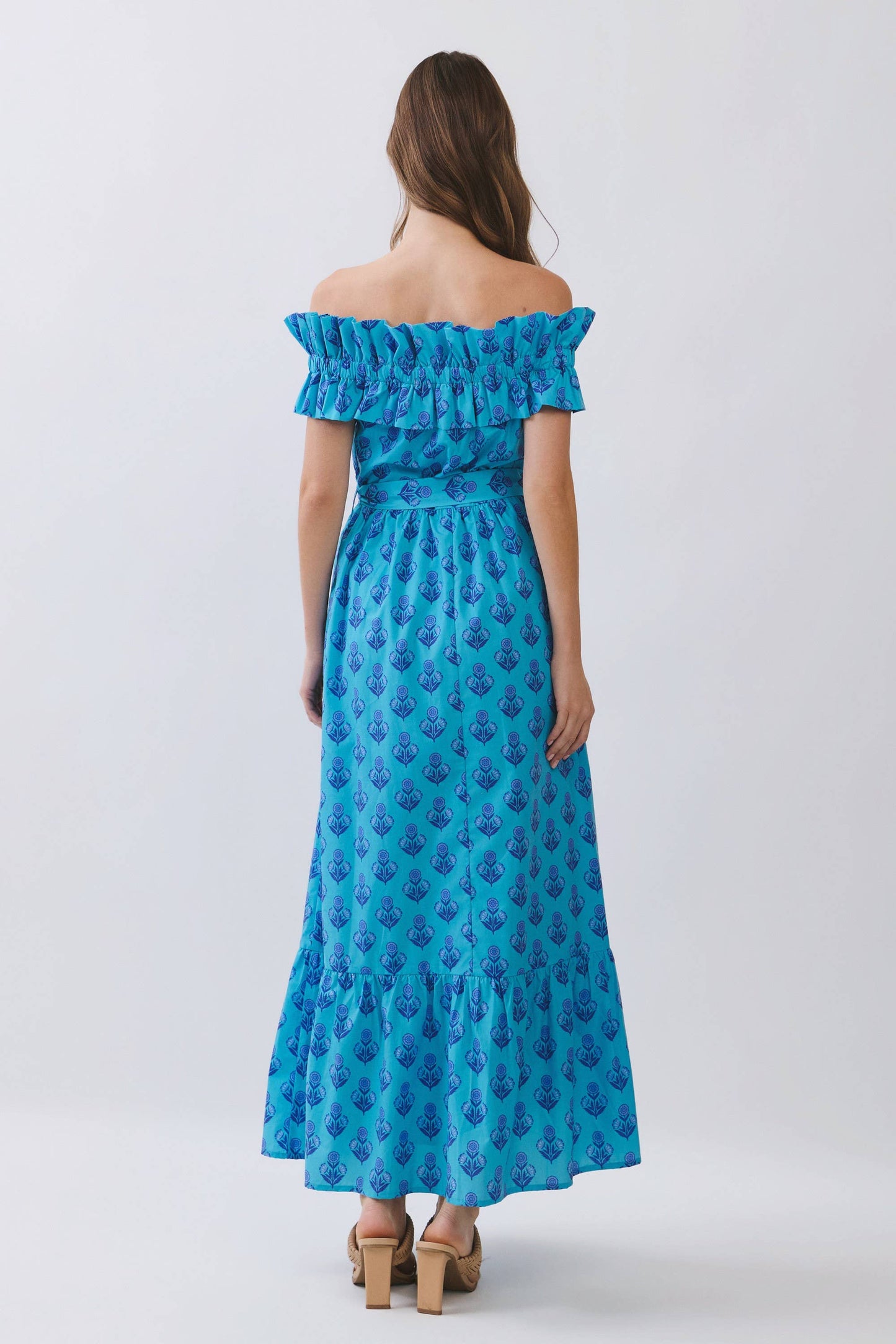 Floral Print Off Shoulder Ruffle Maxi Dress