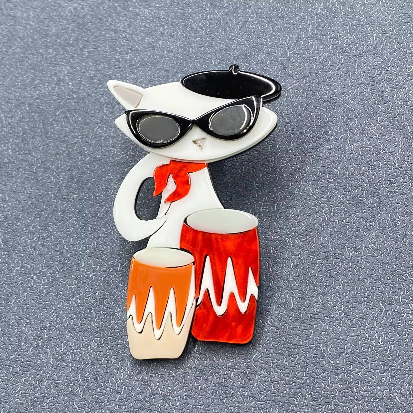 Drummer Cat Acrylic Brooch