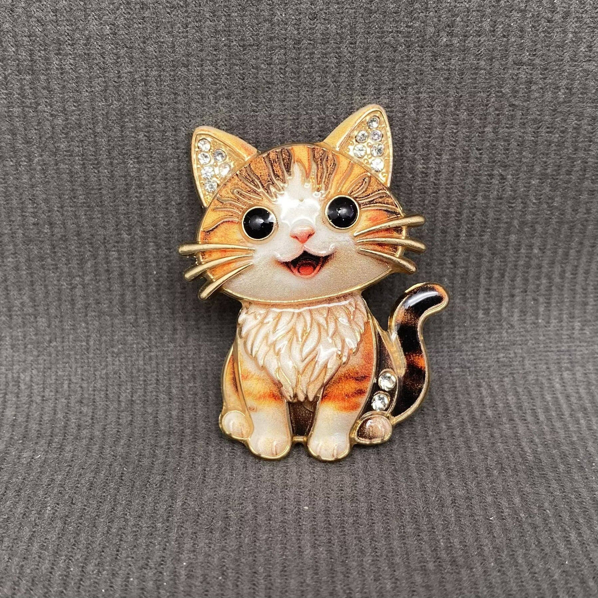 Rhinestone Inlaid Enamel Cat Brooch