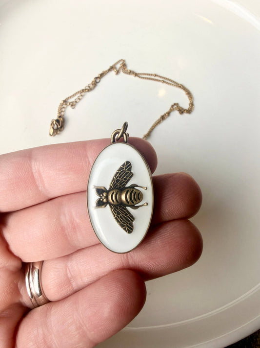 Upcycled Gucci Lg White Oval Pendant Necklace