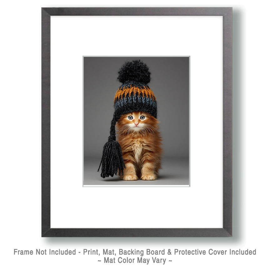 Leo from Lake Placid - Matted Art Print - New York Mountain Resort Wholesale Cats in Cozy Hats