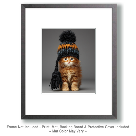 Leo from Lake Placid - Matted Art Print - New York Mountain Resort Wholesale Cats in Cozy Hats