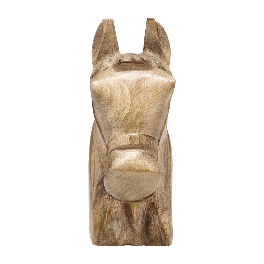 Wood Modern Carved Horse Head Figurine - Brown, 10 in.