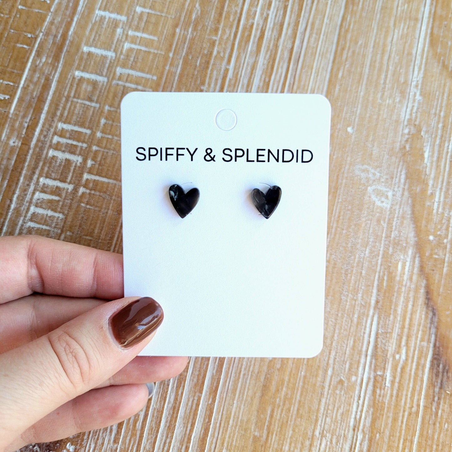 Hand Drawn Heart Studs – Black