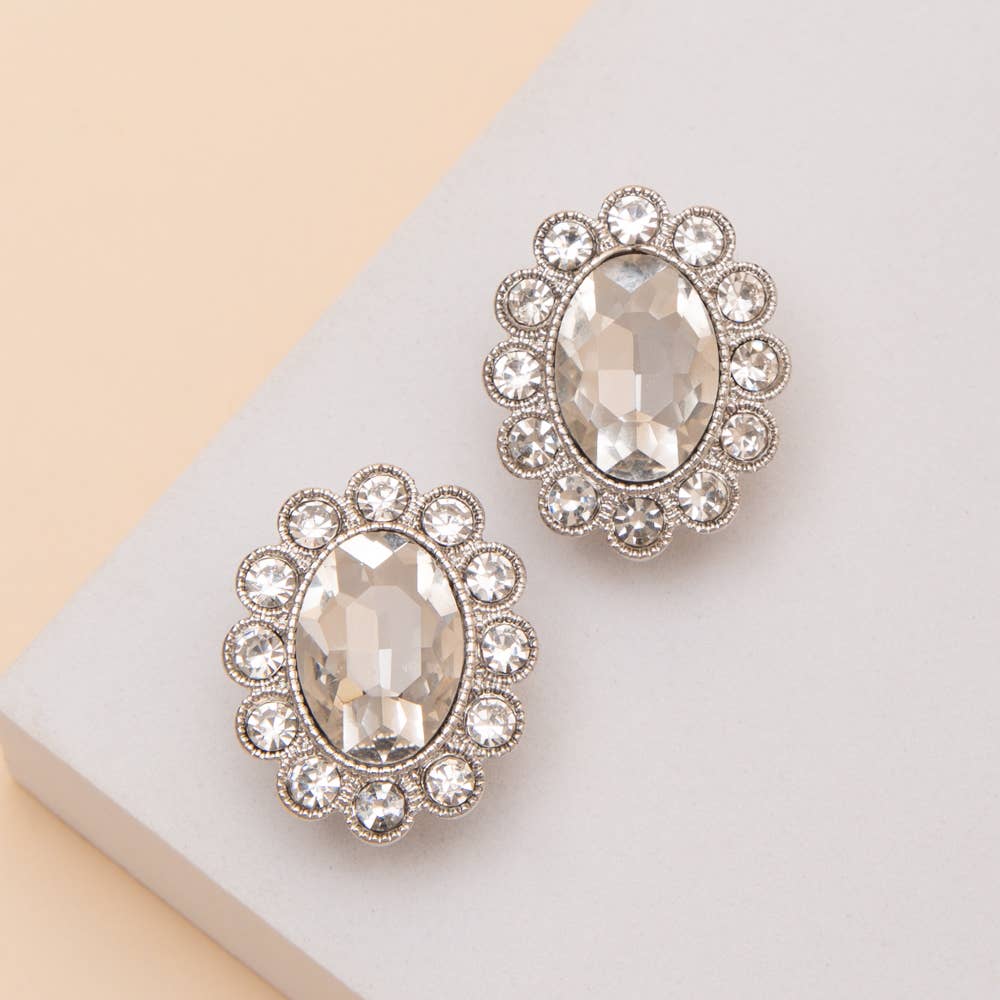 Oval Pearl And Crystal Clip On Earrings