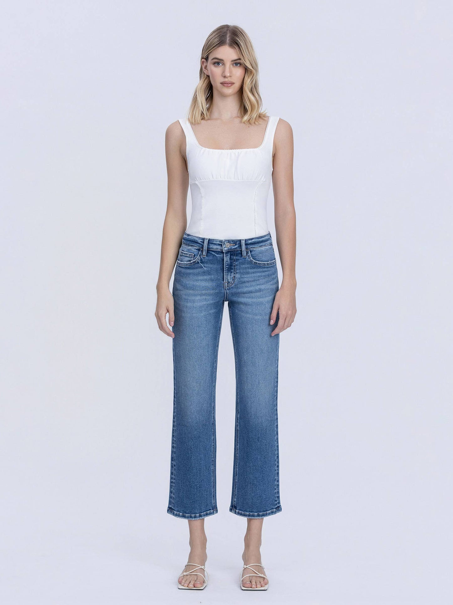 Mid Rise, Ankle Length Comfort Stretch Jeans - Medium Dark Wash