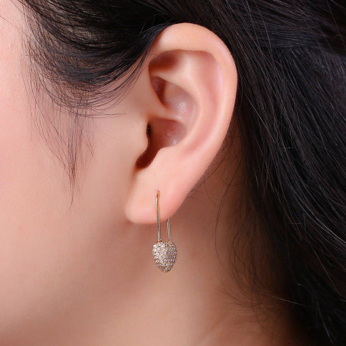 Gold Heart earrings Pin earrings Heart jewelry Unique earrings Unique jewelry Gold earrings Dainty earrings Delicate Earrings