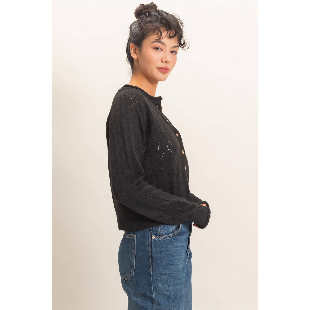Pointelle Knit Button Front Cardigan