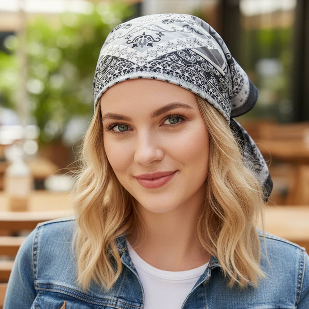 PAISLEY ARABESQUE ORIENTAL BANDANA SQUARE NECK SCARF