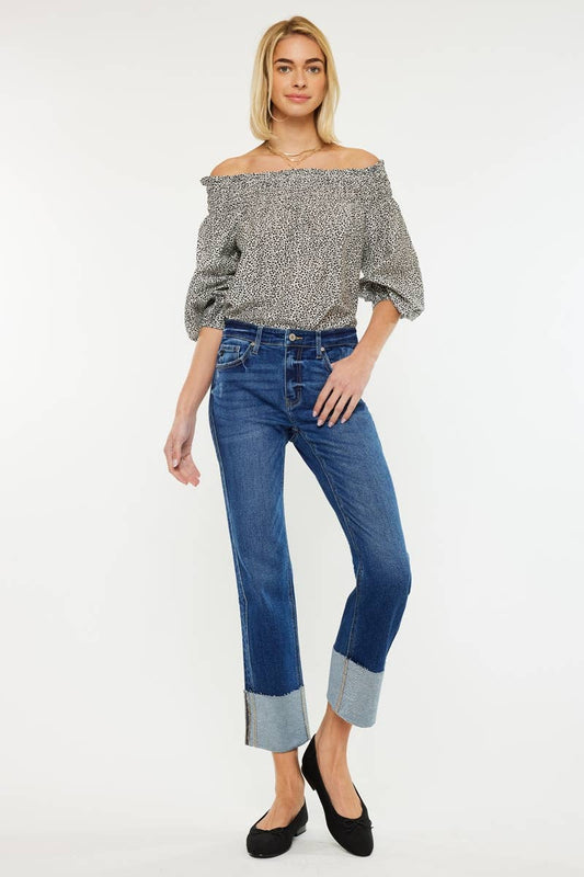 OPEN PACK MID RISE CROP STRAIGHT JEANS-KC7478D