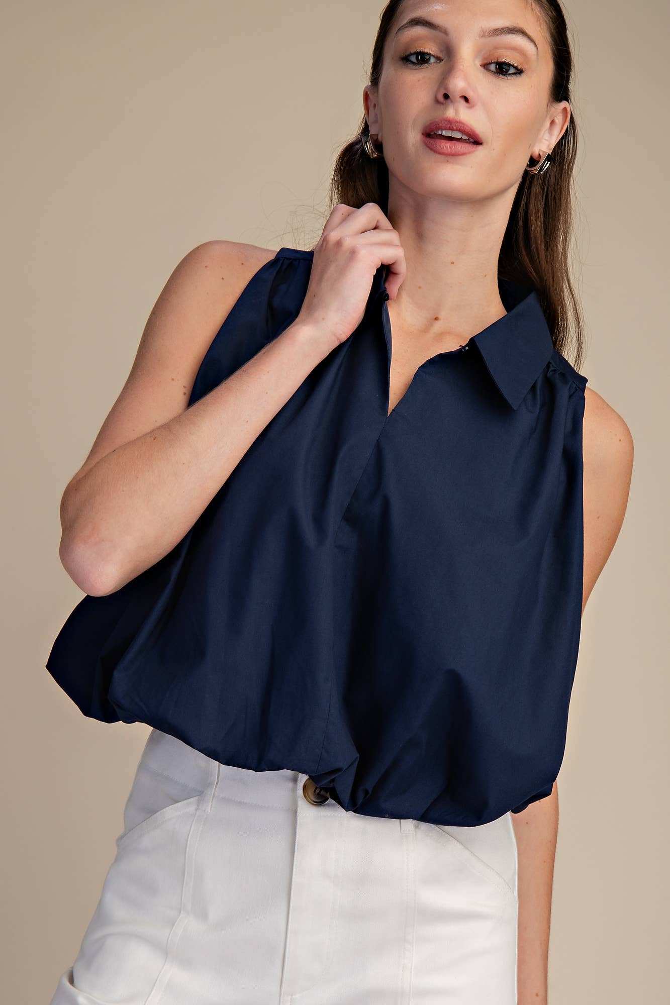 Bubble Hem Sleeveless Shirt Top