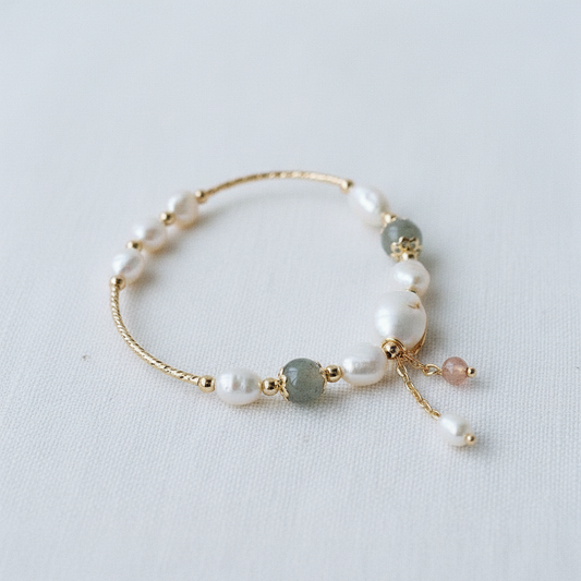 Handcrafted Pearl and Moonstone Stretch Bracelet