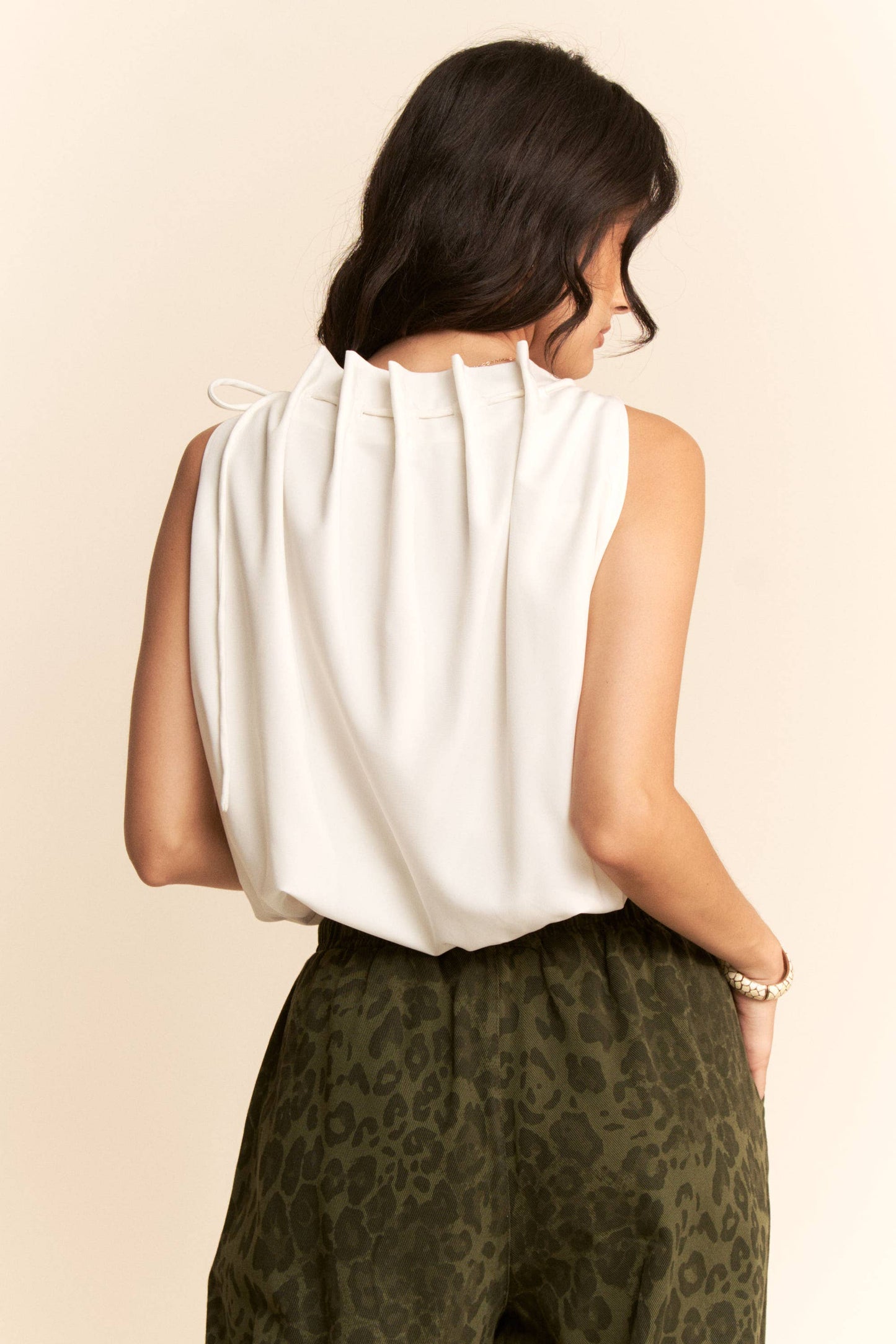 Cowl Neck Tie Detail Sleeveless Top