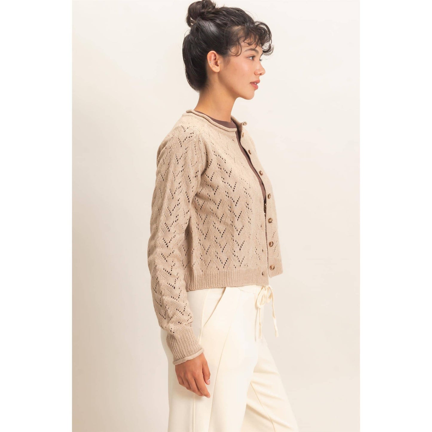Pointelle Knit Button Front Cardigan