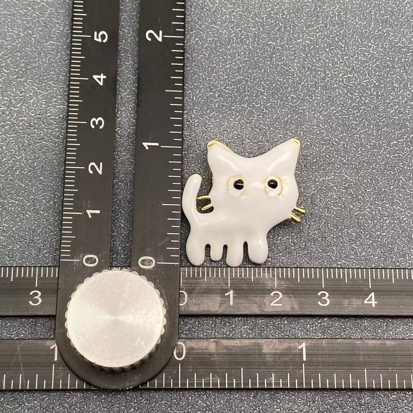 Enamel Funny White Cat Brooch