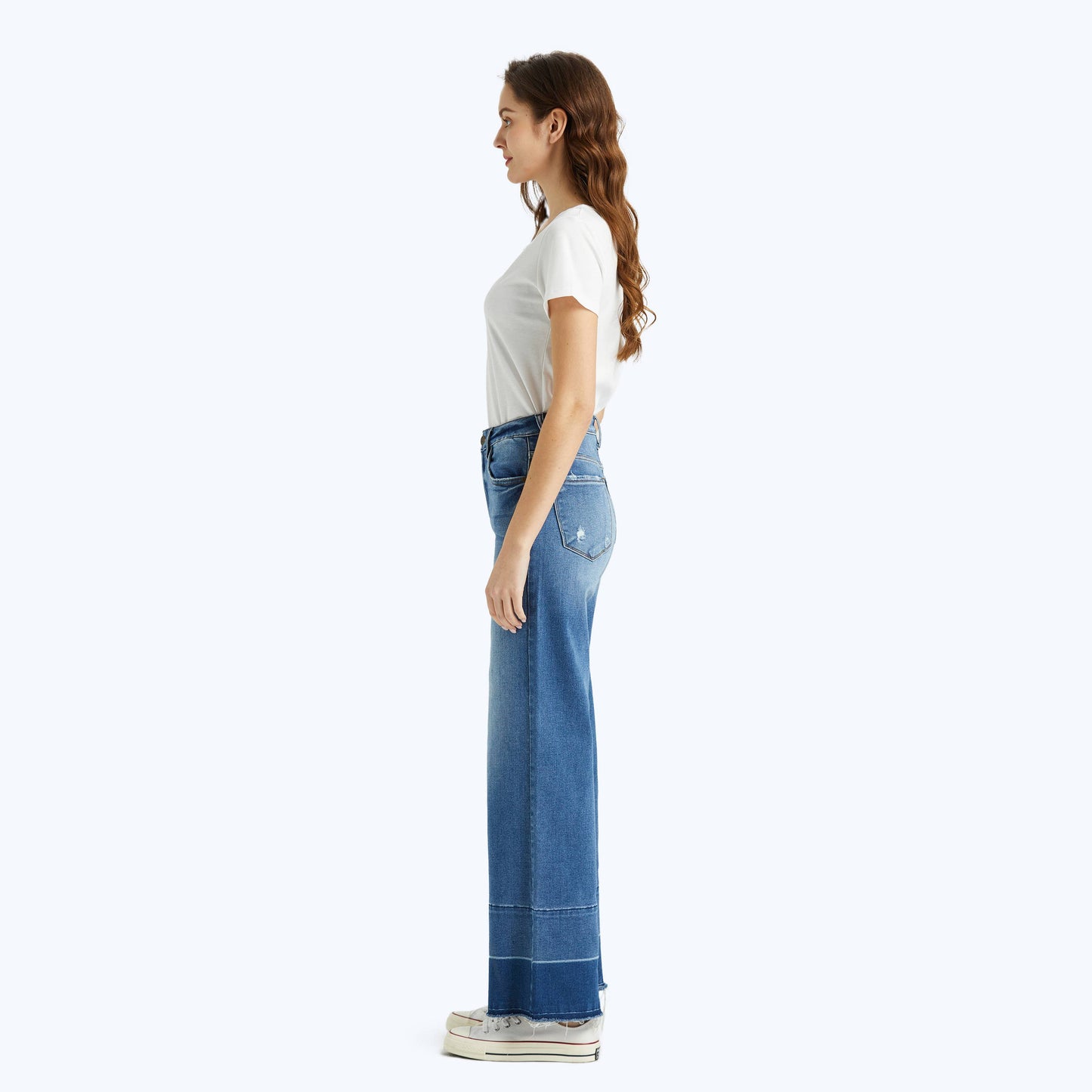 HIGH RISE WIDE LEG JEANS WITH RAW HEM