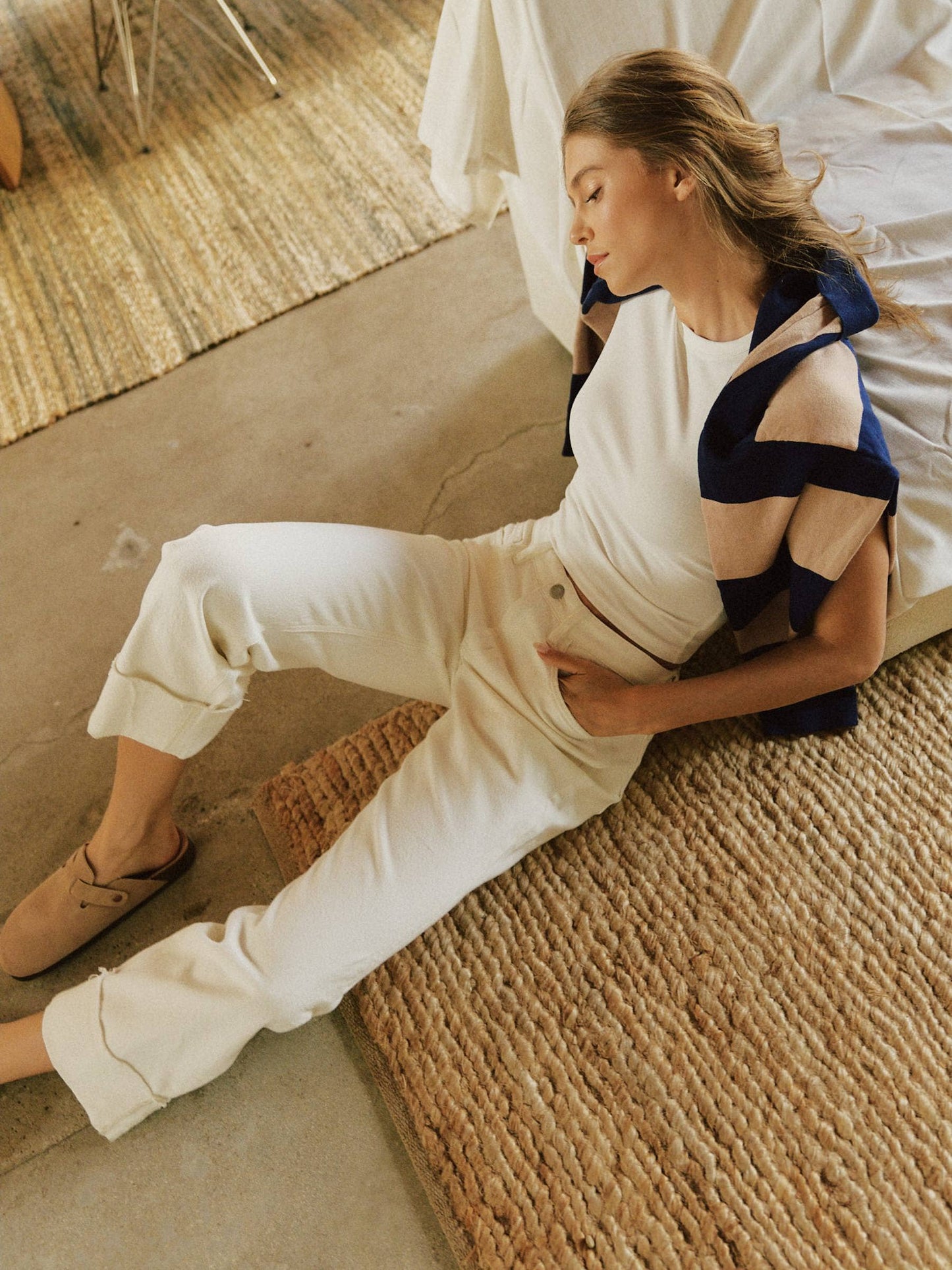 Cuffed Slim Wide Leg Jeans - Optic White