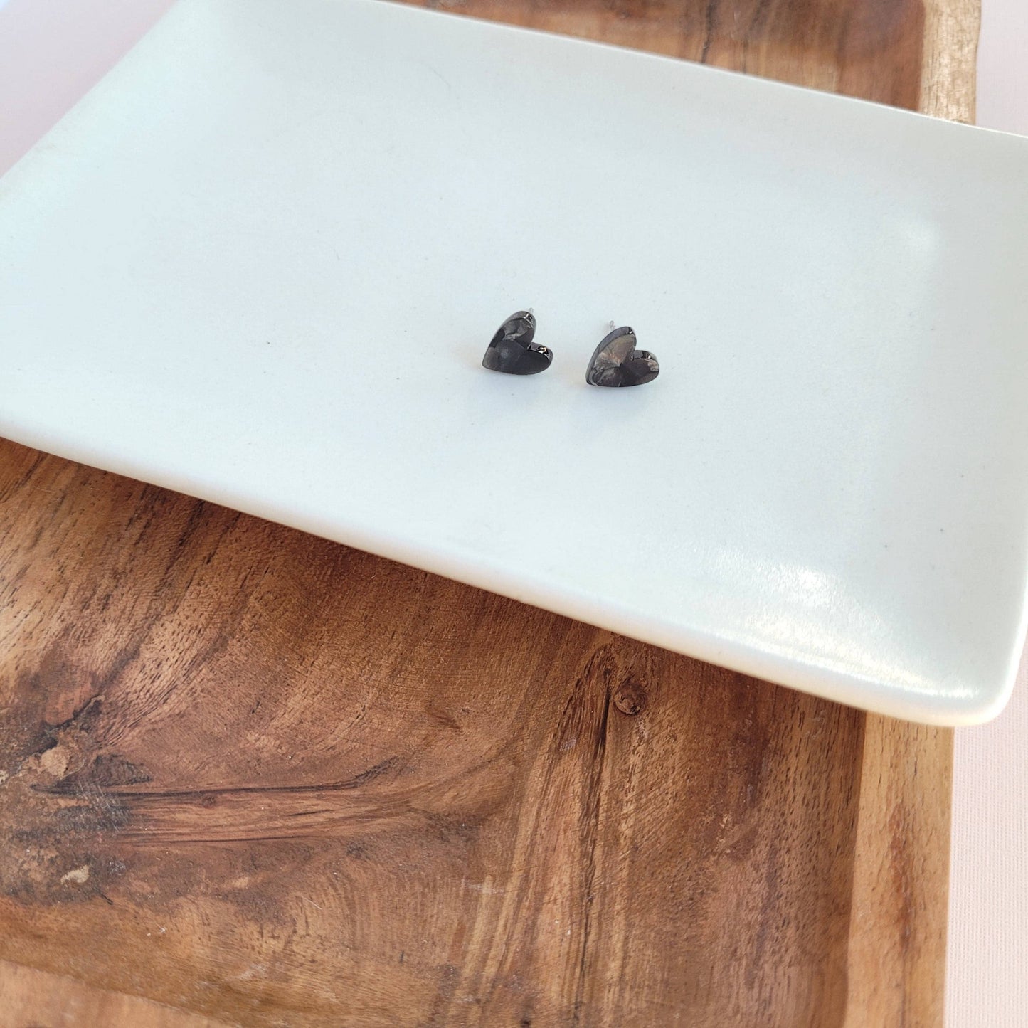 Hand Drawn Heart Studs – Black